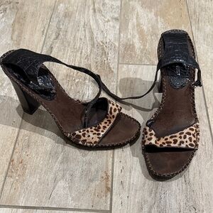 Vintage Nine West Leopard Print Women's Heeled Sandals Size 8.5